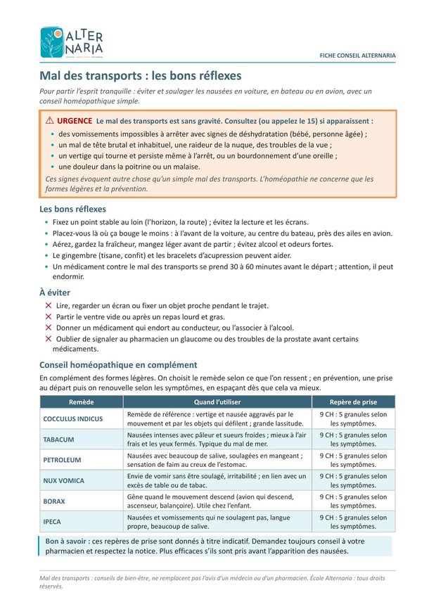 Fiche conseil : mal des transports